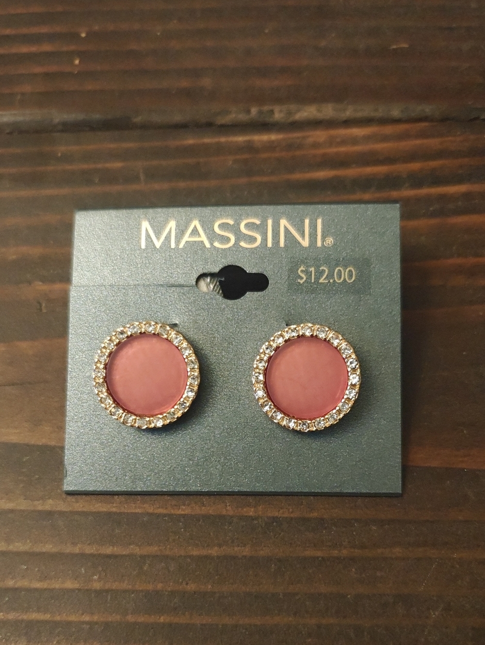 Massini Rose-Pink Crystal Halo Round Stud Earrings D02 6729